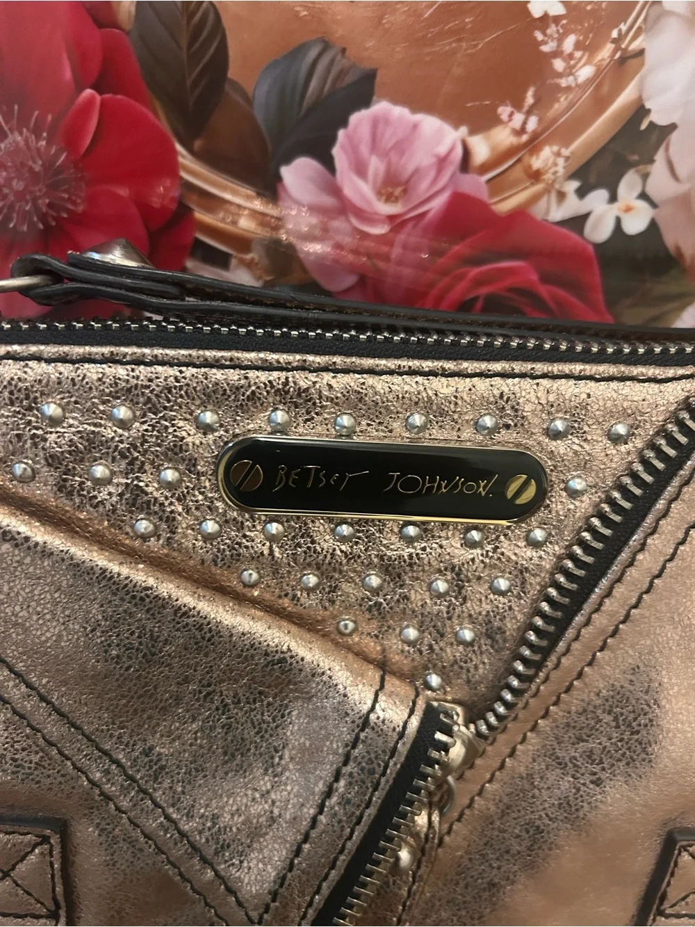 Betsey Johnson Metallic Rose Gold Wristlet Clutch
